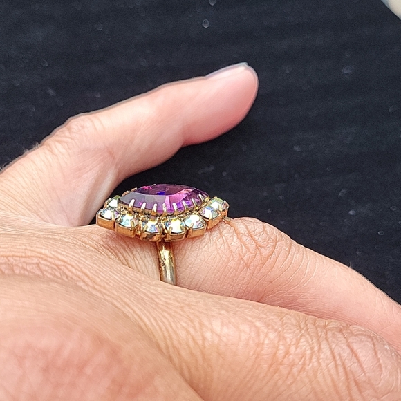 Vintage Purple Marquise & Crystal Ring!!! - Picture 2 of 8